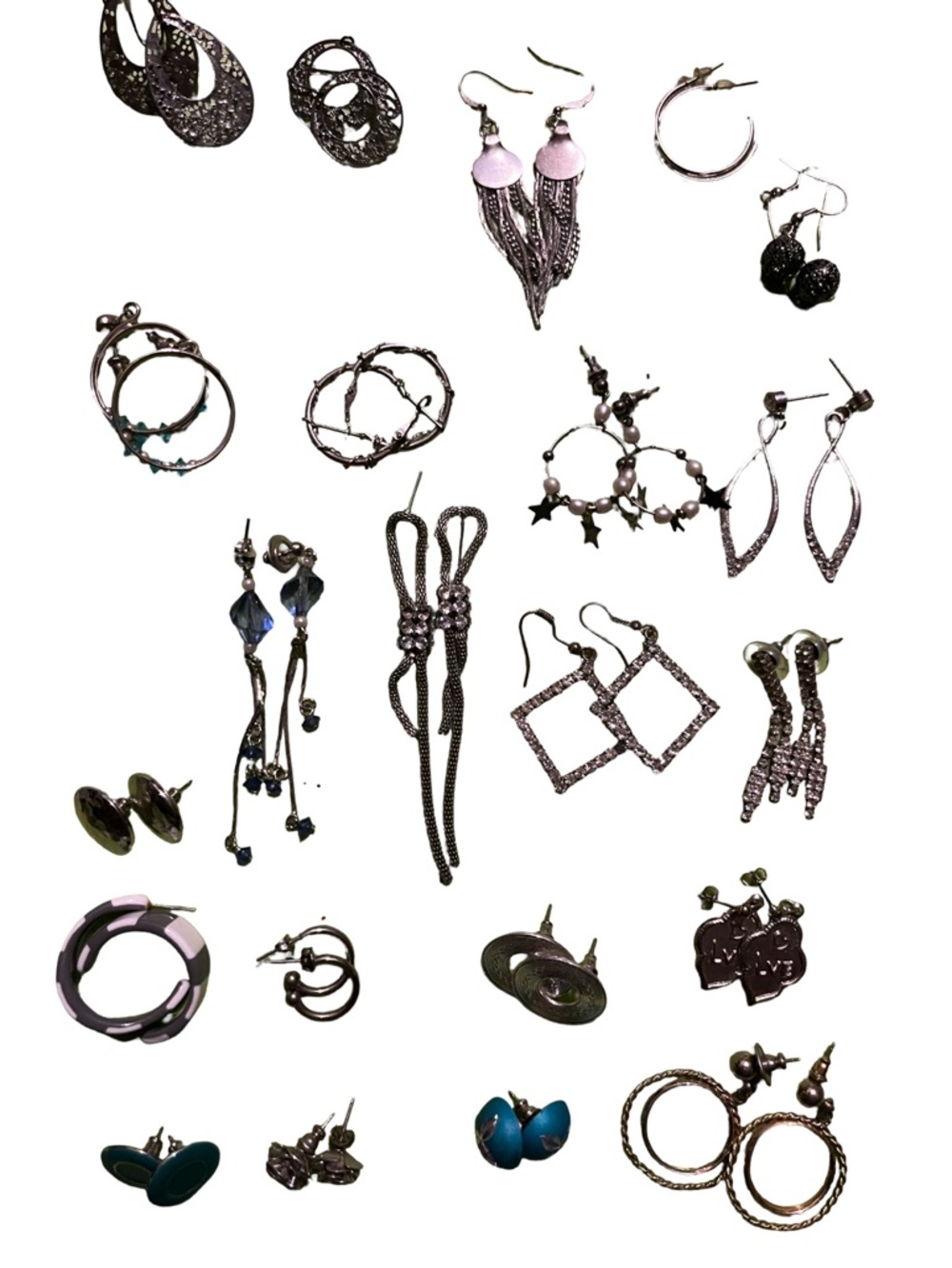 Mixed Women's Silver coloured unknown material Y2K  earrings 22 total